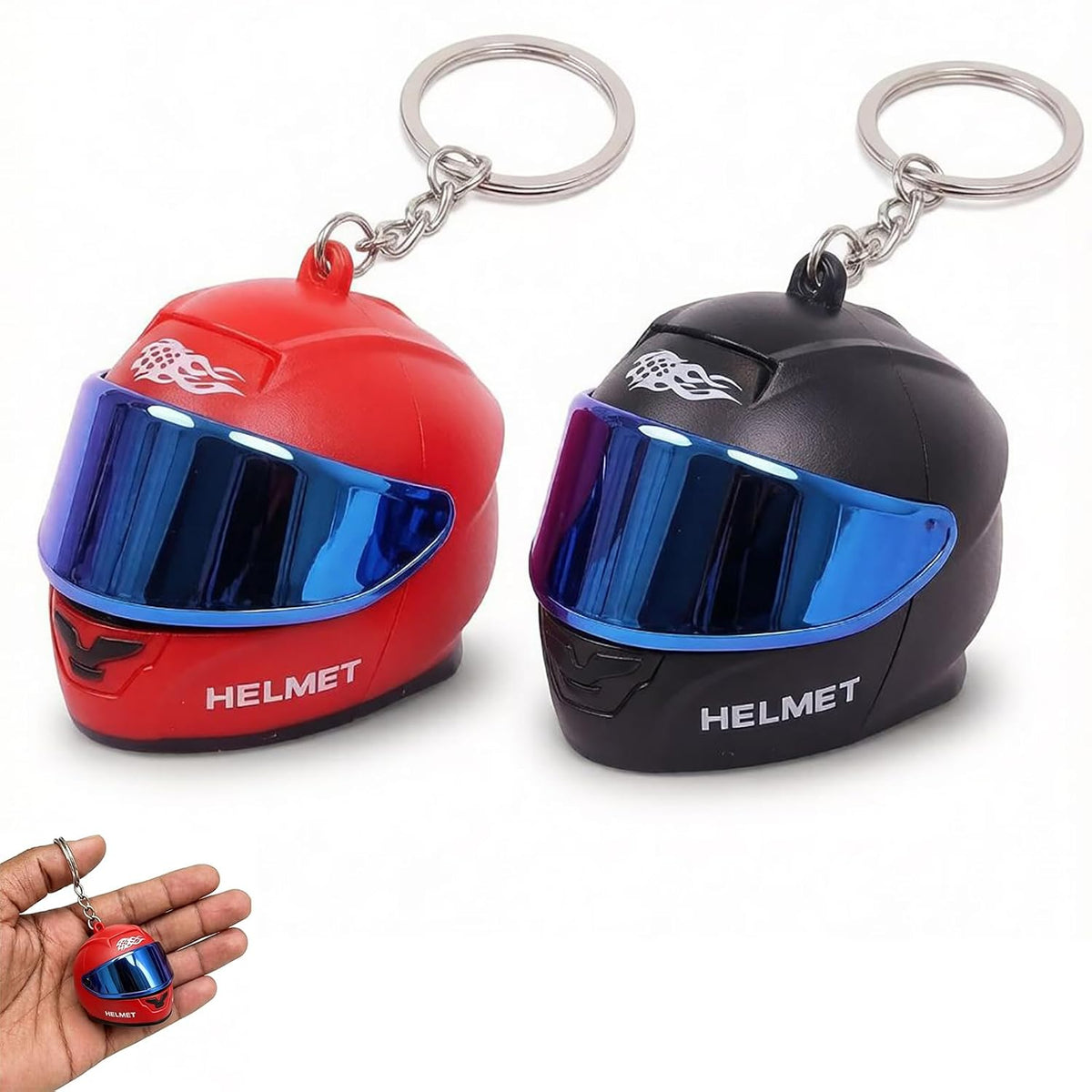 Mini Motorcycle Helmet Keychain Set