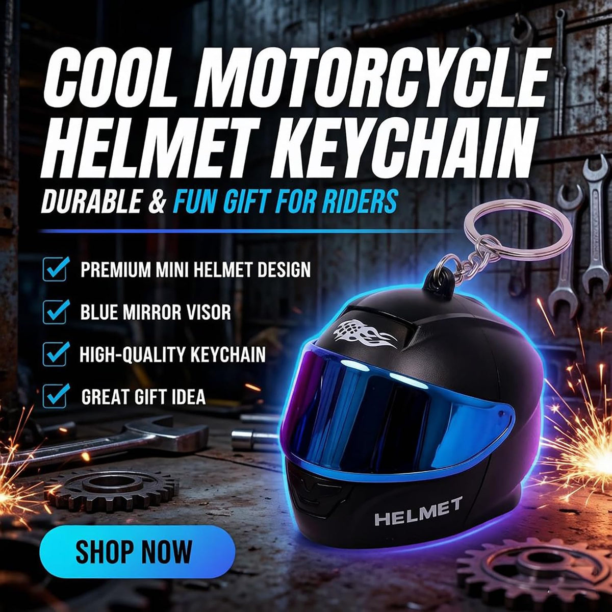 Mini Motorcycle Helmet Keychain Set