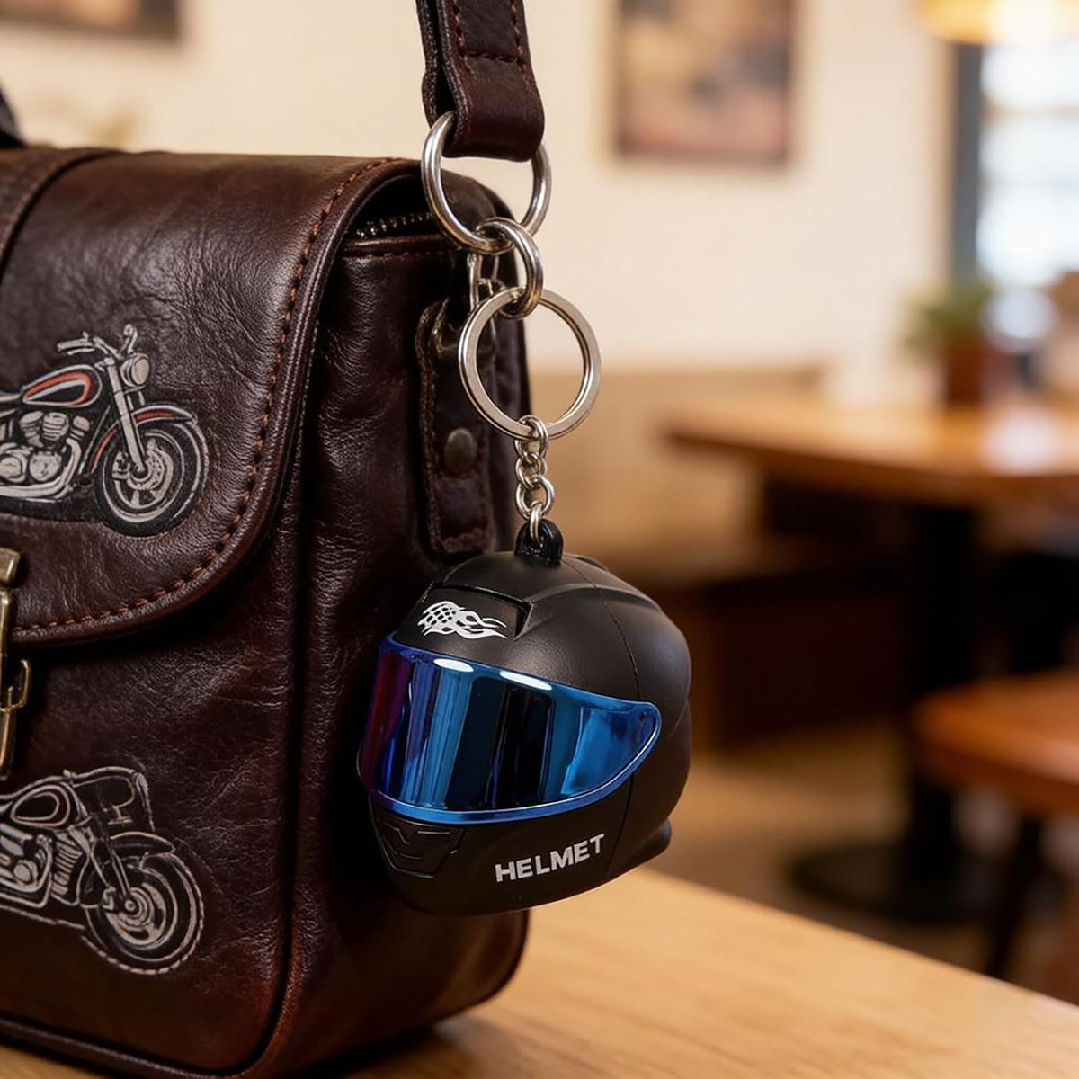 Mini Motorcycle Helmet Keychain Set