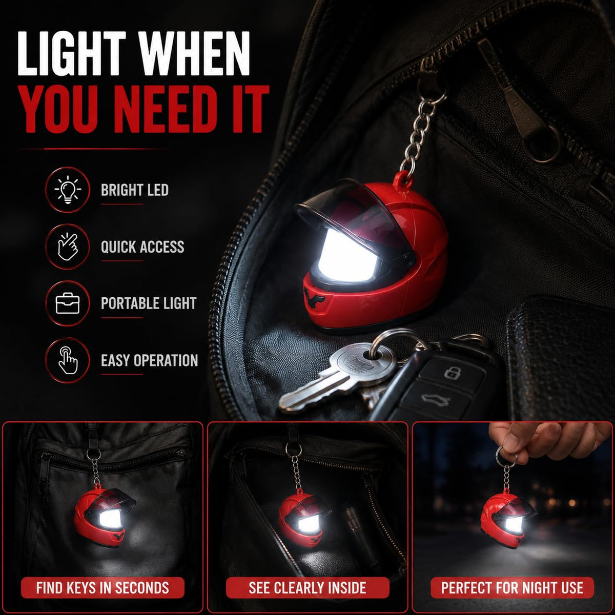 LED Motorcycle Helmet Keychain Light