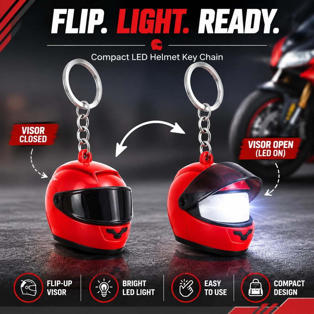 LED Motorcycle Helmet Keychain Light